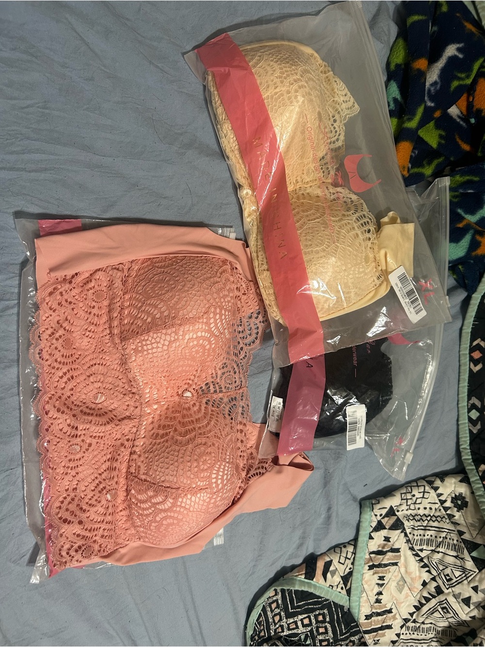 Lace Bralette - Pink and Cream